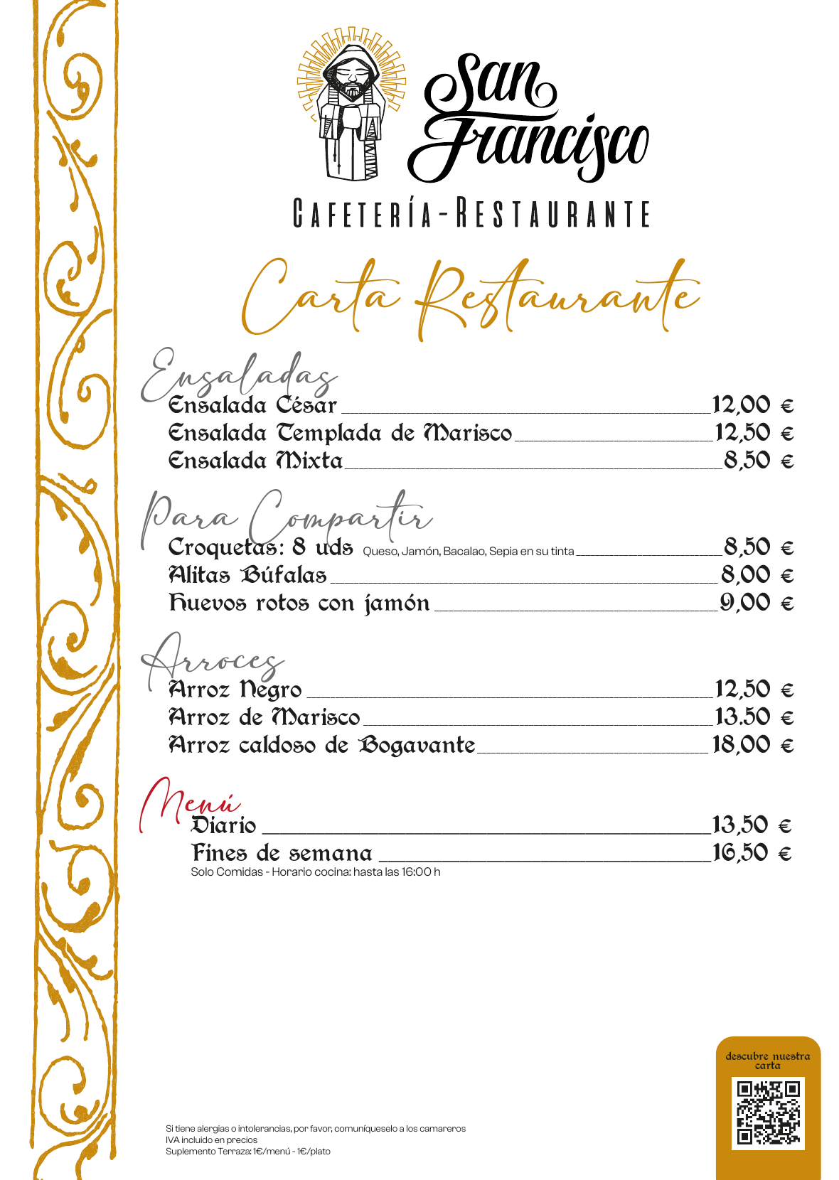 Carta de San Francisco Cafetería-Restaurante